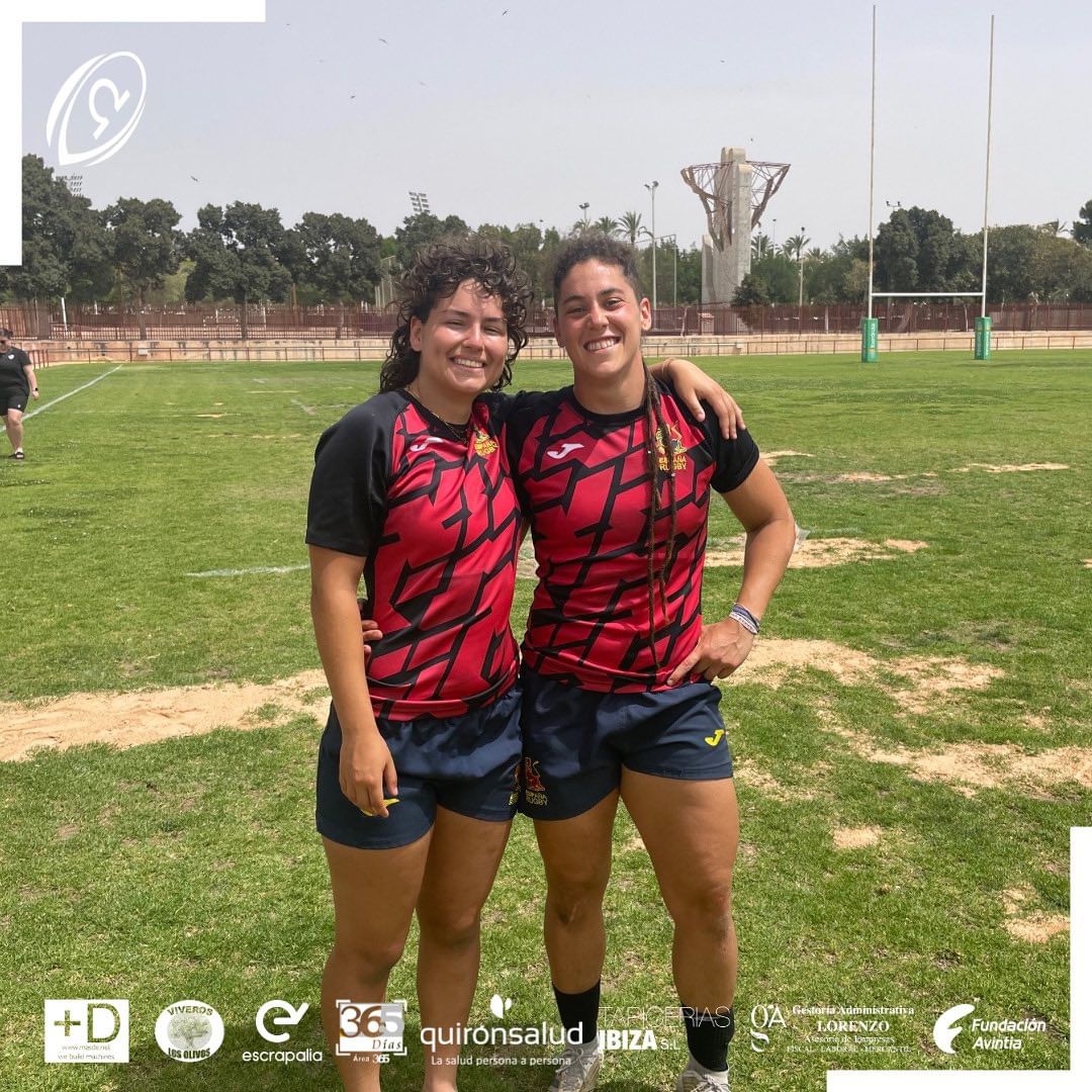Photo shared by Olímpico de Pozuelo Rugby on June 09, 2024 tagging @afrux, and @liapinheirogomez. May be an image of 3 people, sports equipment, outdoors and text.