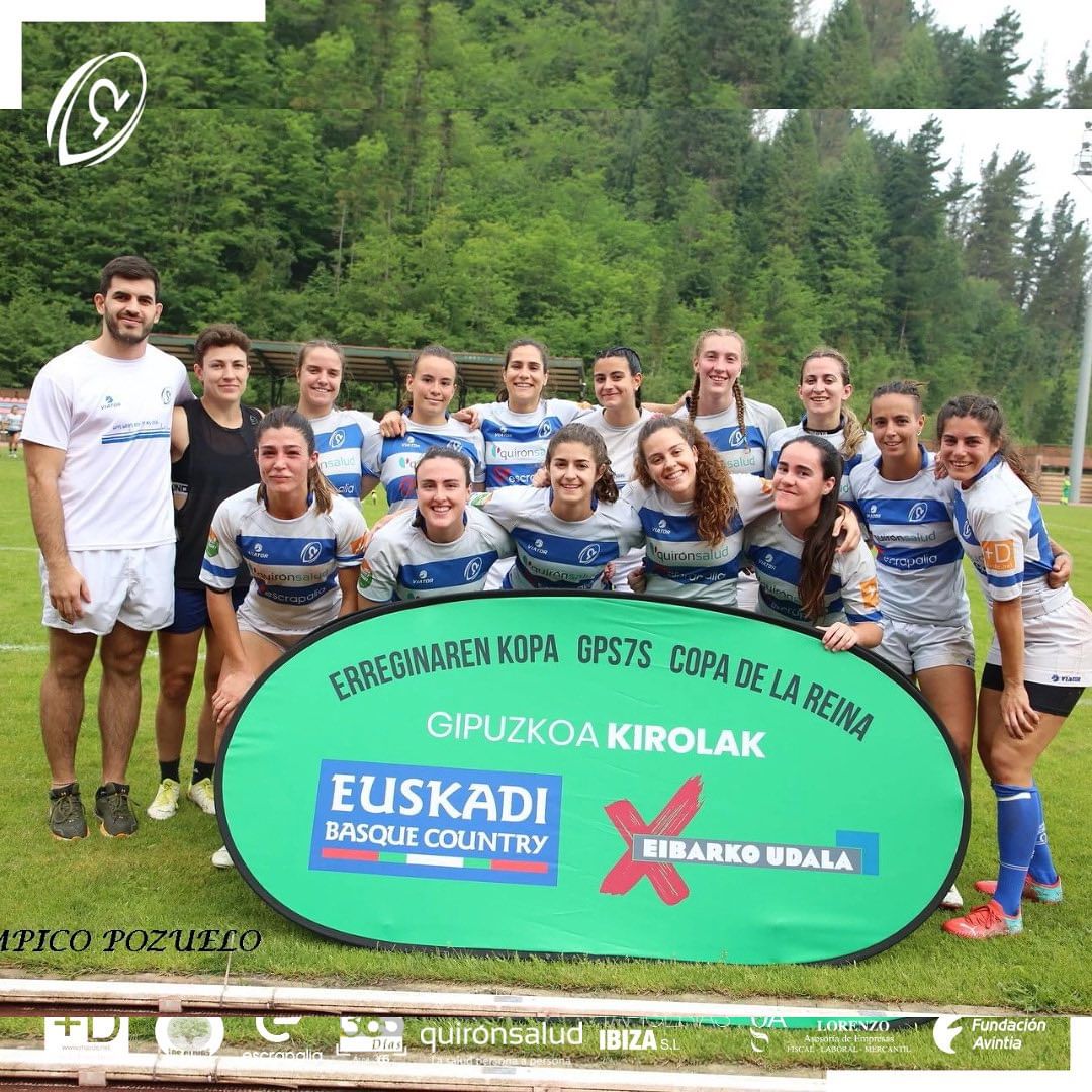 Photo by Olímpico de Pozuelo Rugby on June 11, 2024. May be an image of 12 people, sports equipment, outdoors and text that says 'คุนแวก EAREGINAREN KOPA GPS7S COPA DE LA REINA GIPUZKOA GIPUZKOAKIROLAK KIROLAK EUSKADI BASQUE COUNTRY PICO POZUELO EIBARKO EIBARKOUDALA UDALA ড או quironsalud IBIZA LORINZO Fundación Avintia'.