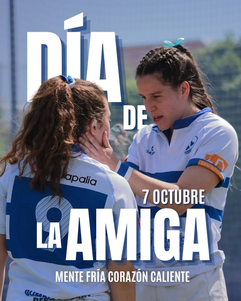 Photo by Olímpico de Pozuelo Rugby in Campo de rugby Valle de las Cañas. May be an image of 2 people, people playing soccer, sports equipment and text that says 'pin DE apalia t0 OU 10 7 7OCTUBRE 7 LA AAMIGA MENTE FRÍA CORAZÓN CALIENTE'.