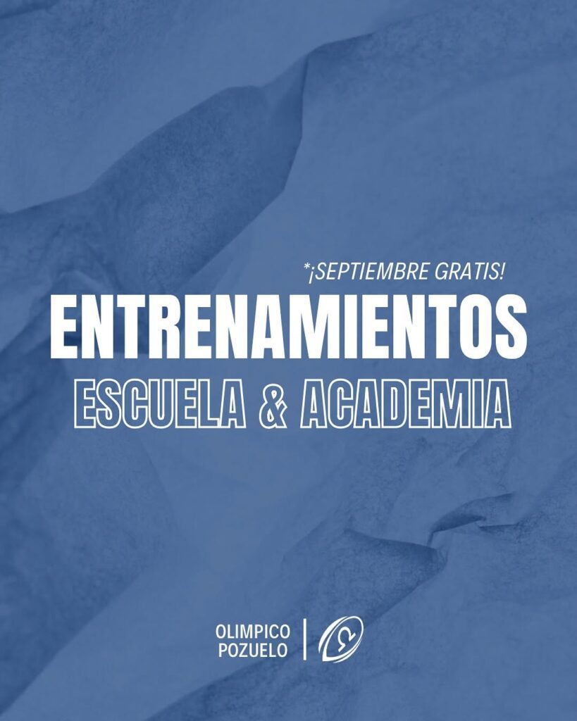 Photo shared by Olímpico de Pozuelo Rugby on September 04, 2025 tagging @federacionderugbydemadrid, @pozueloin, @ayto.pozuelo, @pozuelonoticia, and @pozueloenmarcha. May be an image of poster, sports equipment and text that says '*SEPTIEMBRE GRATIS! ENTRENAMIENTOS ESCUELA & ACADEMIA OLIMPICO POZUELO'.
